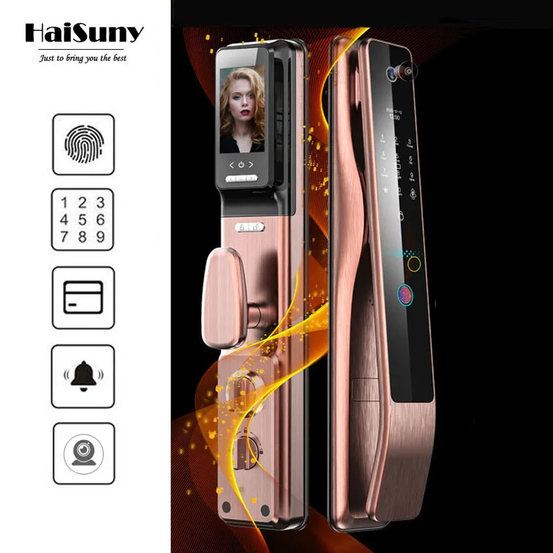 Умный дверной замок HAISUNY 2021 биометрический с сканером отпечатка пальца и паролем