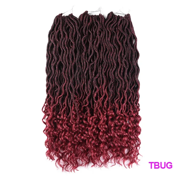 TOMO 20 Inch Goddess Faux Locs Crochet Hair Extensions Synthetic Soft Locs with Curly Ends Wavy Faux Locs Braiding Hair 24 Roots T1B/Burgundy