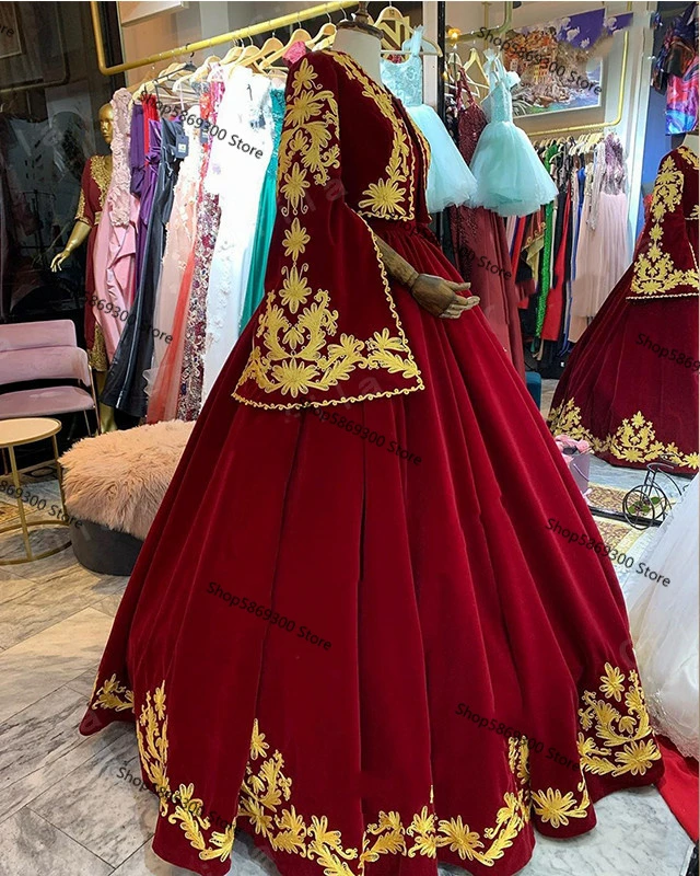 Traditional Kosovo vestidos formales Arabic Velvet Evening Dresses