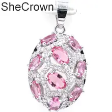 33x18 мм Романтические Розовые Турмалин CZ женские обручальные серебряные серьги