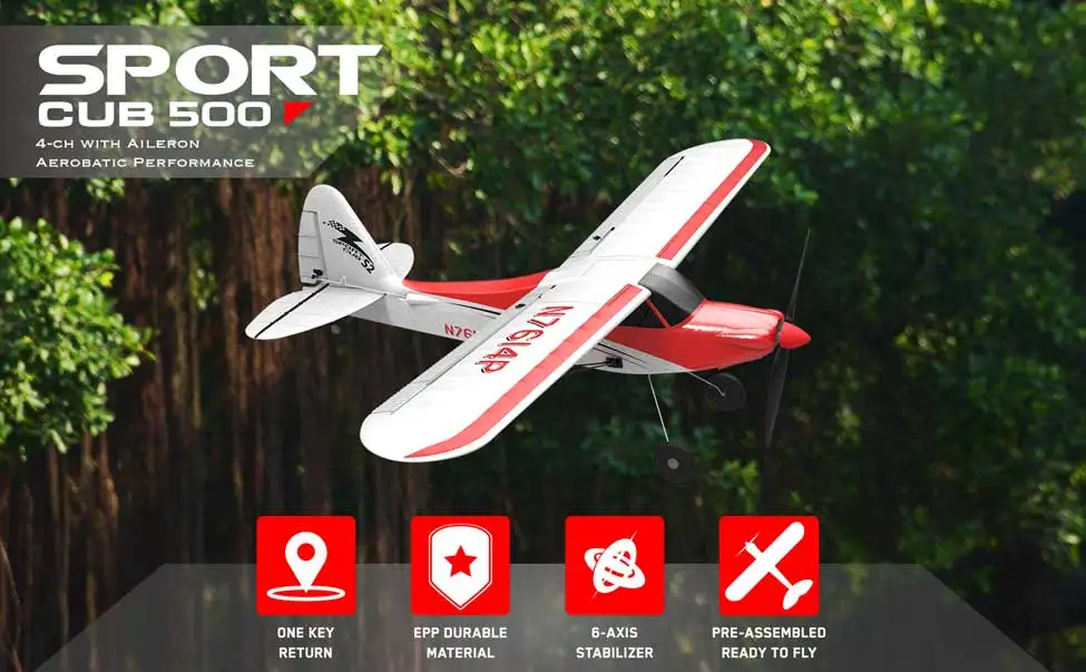 Продукт! Volantex спортивные Cub 500 4 канала начинающих самолет с 6-осевым гироскопом Системы и с помощью одной кнопки пилотажной Функция(761-4