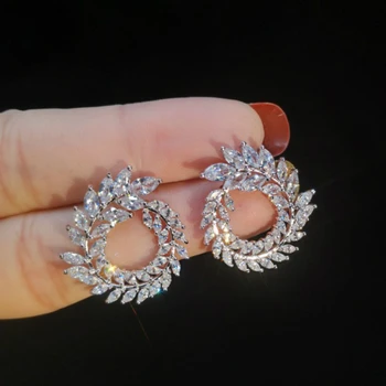 

Dazz New S925 Silver Luxury Full CZ Zircon Round Plant Stud Earrings For Wedding Engagement Women Girls Party Jewelry Gift 2019