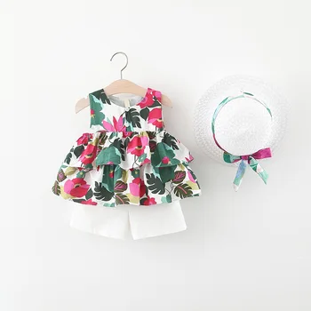 

Girls' Korean-style Cool Printted Waistcoat Shorts Two-piece Suit Baby Girls Cotton Combed Cotton Print