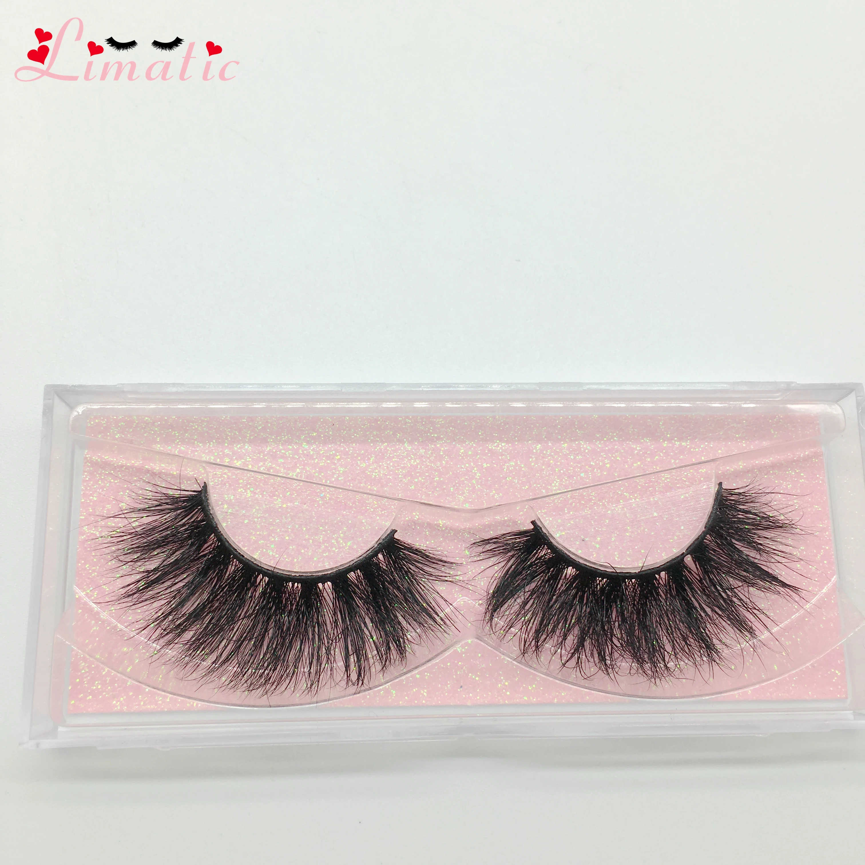 

Limatic False Eyelashes Real Mink Fur Full Strip Crisscross Thick Fluffy Lashes Winged Glitter Package