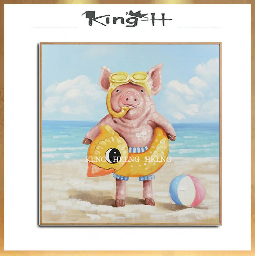 Ручная роспись абстрактные Животные Одежда очки свинка прекрасная картина
