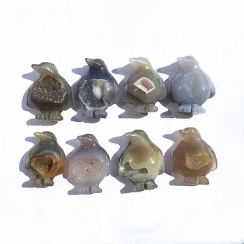 

Wholesale Crystal crafts natural hand carved beautiful geode agate Penguin Animal Figurine For Home Decoration Gift