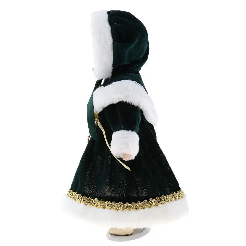 12inch Victorian Porcelain Doll with Stand People Figures in Green Plush Coat Hat Kids Gift Adult Collections