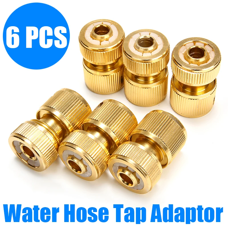 

6Pcs Water Hose Tap Adaptor Car Washing Alloy Universal Connector 1/2" Garden Watering Irrigation Supply
