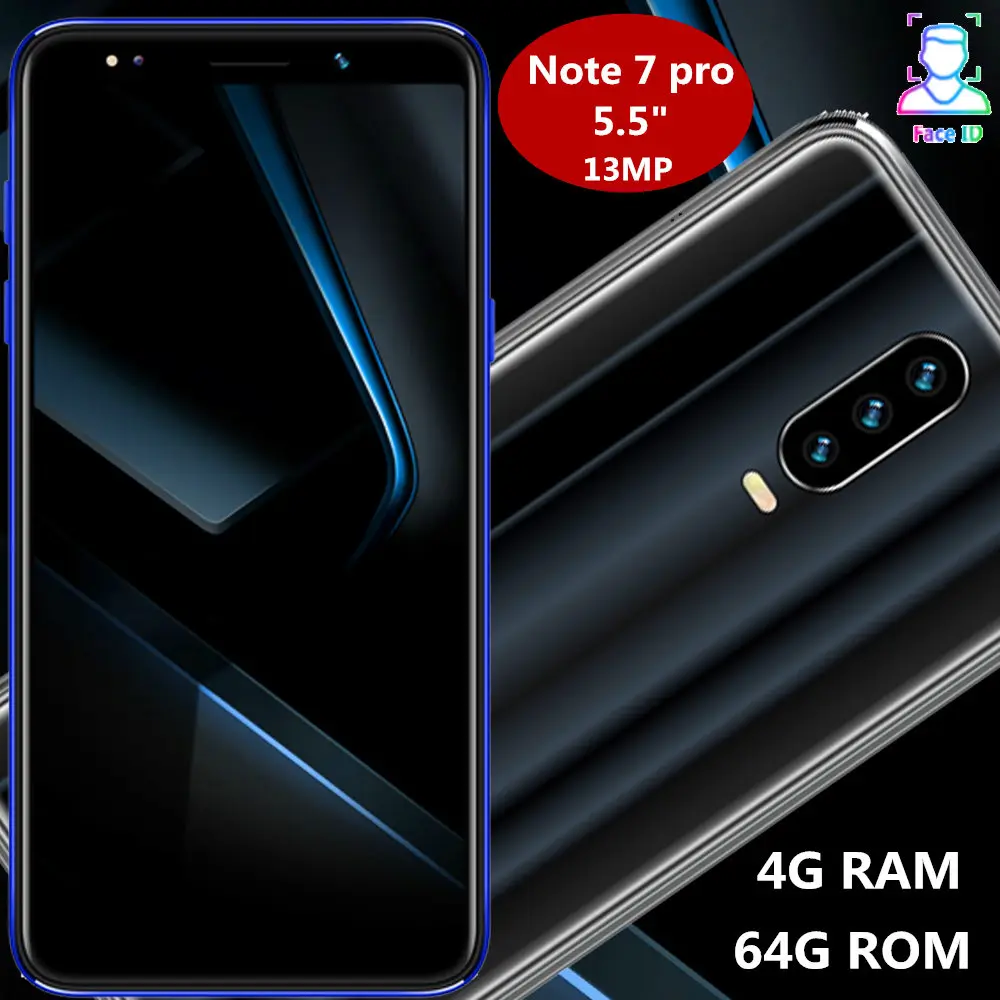 Note 7 pro, четырехъядерный смартфон, 4 Гб ОЗУ, 64 Гб ПЗУ, 5,5 дюймов, большой экран, 13 МП, android, мобильные телефоны, face ID, разблокированный, celulares global