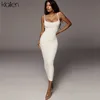 KLALIEN strap backless sexy bodycon midi long dress new women high waist cotton striped dresses elegant fashion party clothes ► Photo 3/5