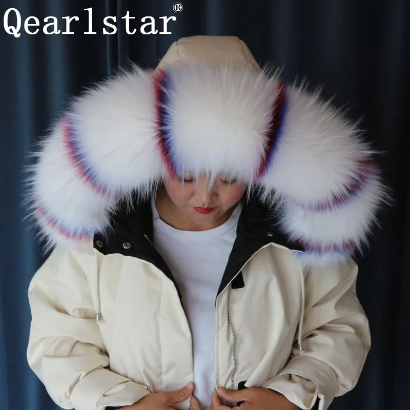 Qearlstar 2020 воротник из искусственного меха Зимний теплый супер роскошный большой