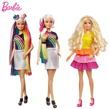 

Shimmer Style Original Barbie Doll Curly Rainbow Hair Clothes Accessories Dolls for Girls Toys Juguetes Princess Gift Box Set