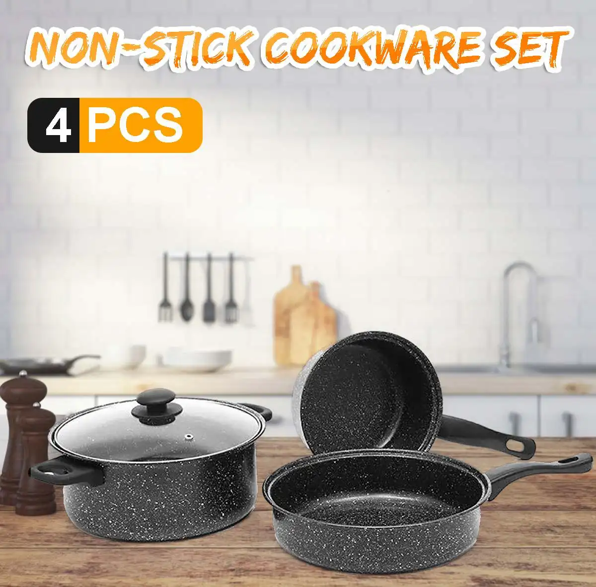 4pcs/set Nonstick Coating Fry Pan Cookware Set Dishwasher Safe PFOA