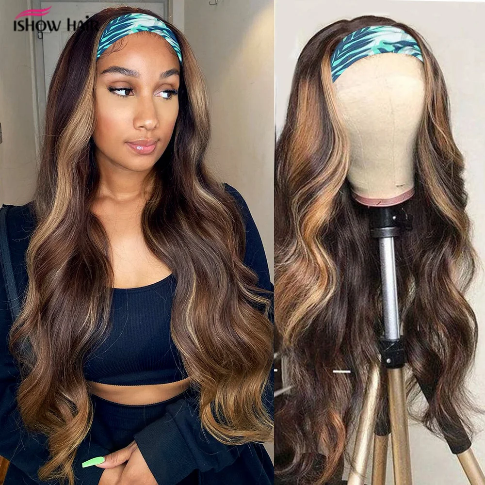 Ishow Highlight Headband Wig Body Wave Human Hair Wigs For Women P4 27