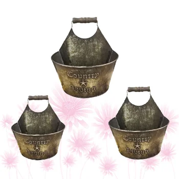 

3pcs Metal Flowet Pot Retro Rural Garden Pot Household Flowerpot Decor European Mini Plant Pot (Black, Large Size + Middle Size