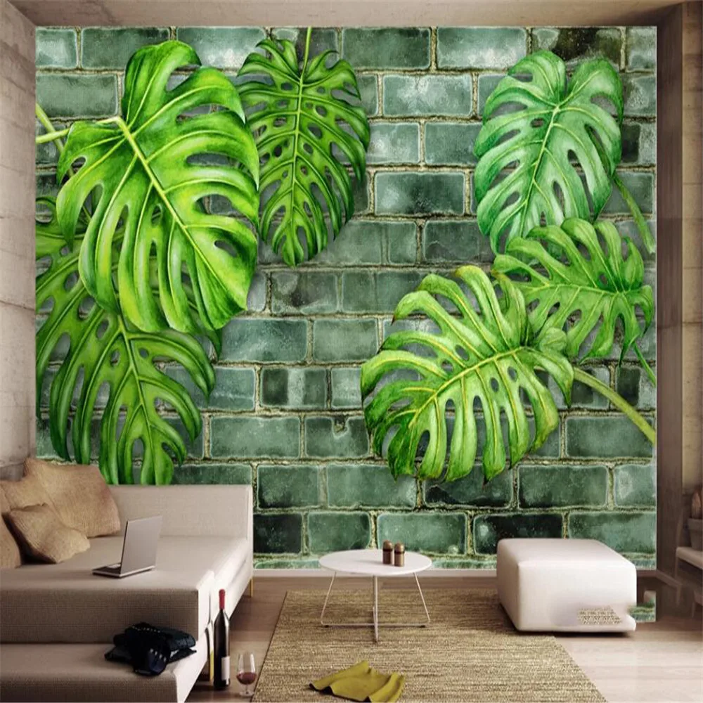 

Milofi custom 3D wallpaper mural Nordic plant green leaf brick wall background wall used for living room bedroom decoration wall