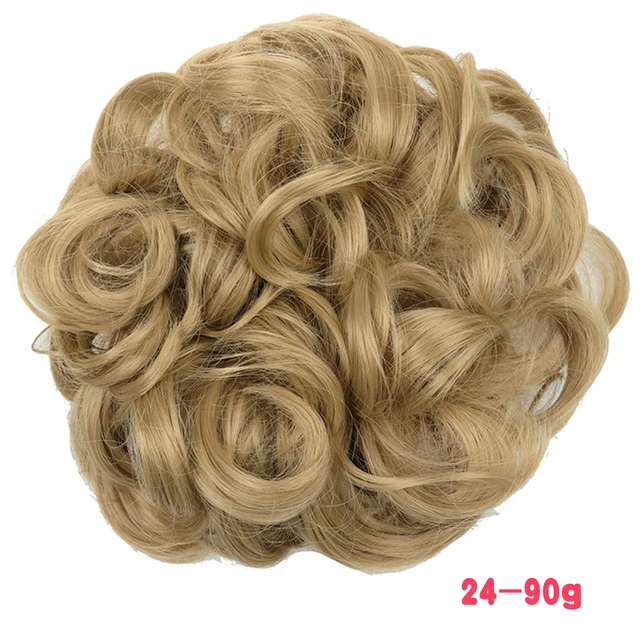 MERISIHAIR Synthetic Girls Curly Scrunchie Chignon With Rubber Band Brown Gray Hair Ring Wrap On Messy Bun Ponytails 90g-24