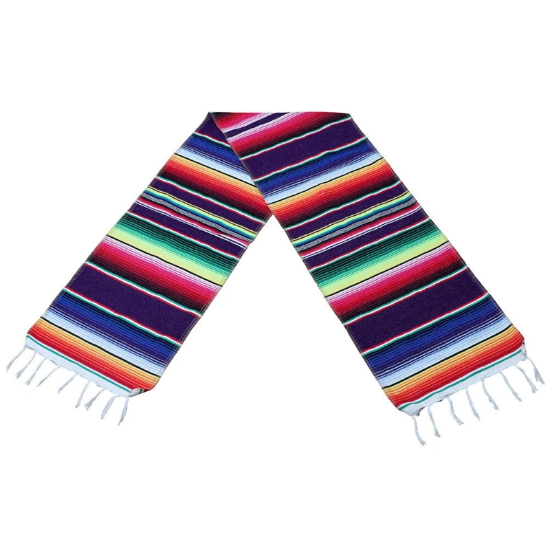 

Mexican Serape Table Runner Fringe Cotton Tablecloth Fiesta Party Dinner Decor