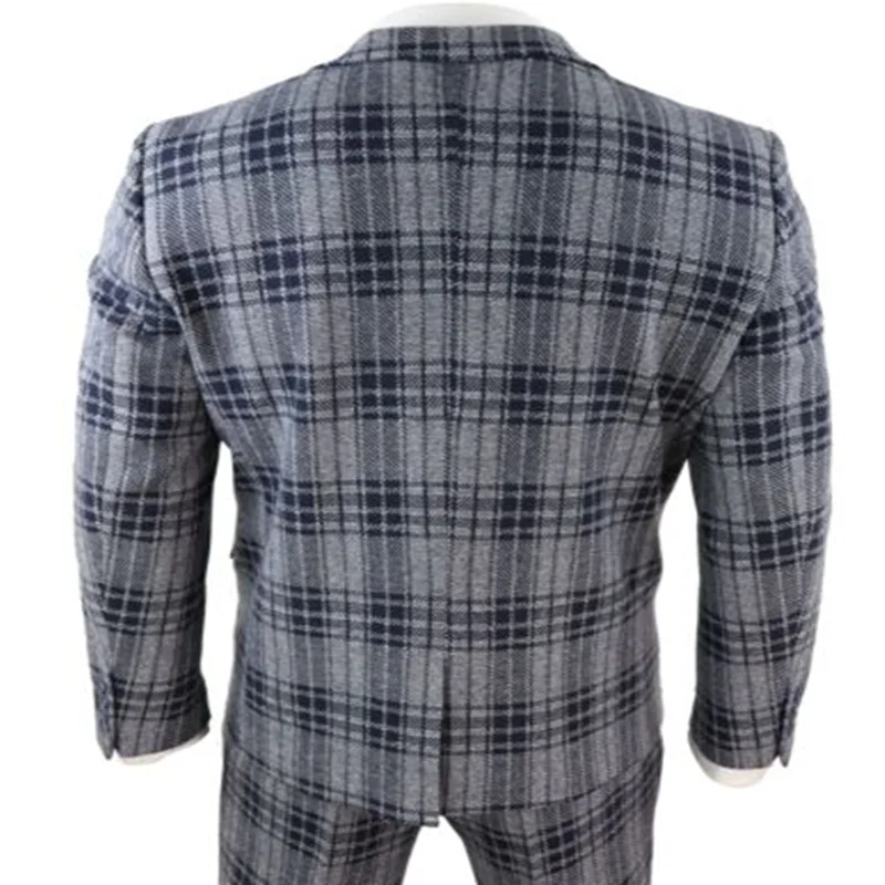 Красивый мужской костюм из смешанной шерсти 3 шт костюм синий Homme Check твид Peaky Blinders костюм