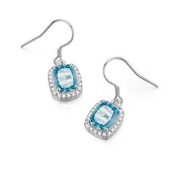 

Real Silver Earrings 925 Original Fine Jewelry For Women Accessories Trendy Aquamarine Drop Hooks Earrings Diamond Anniversary