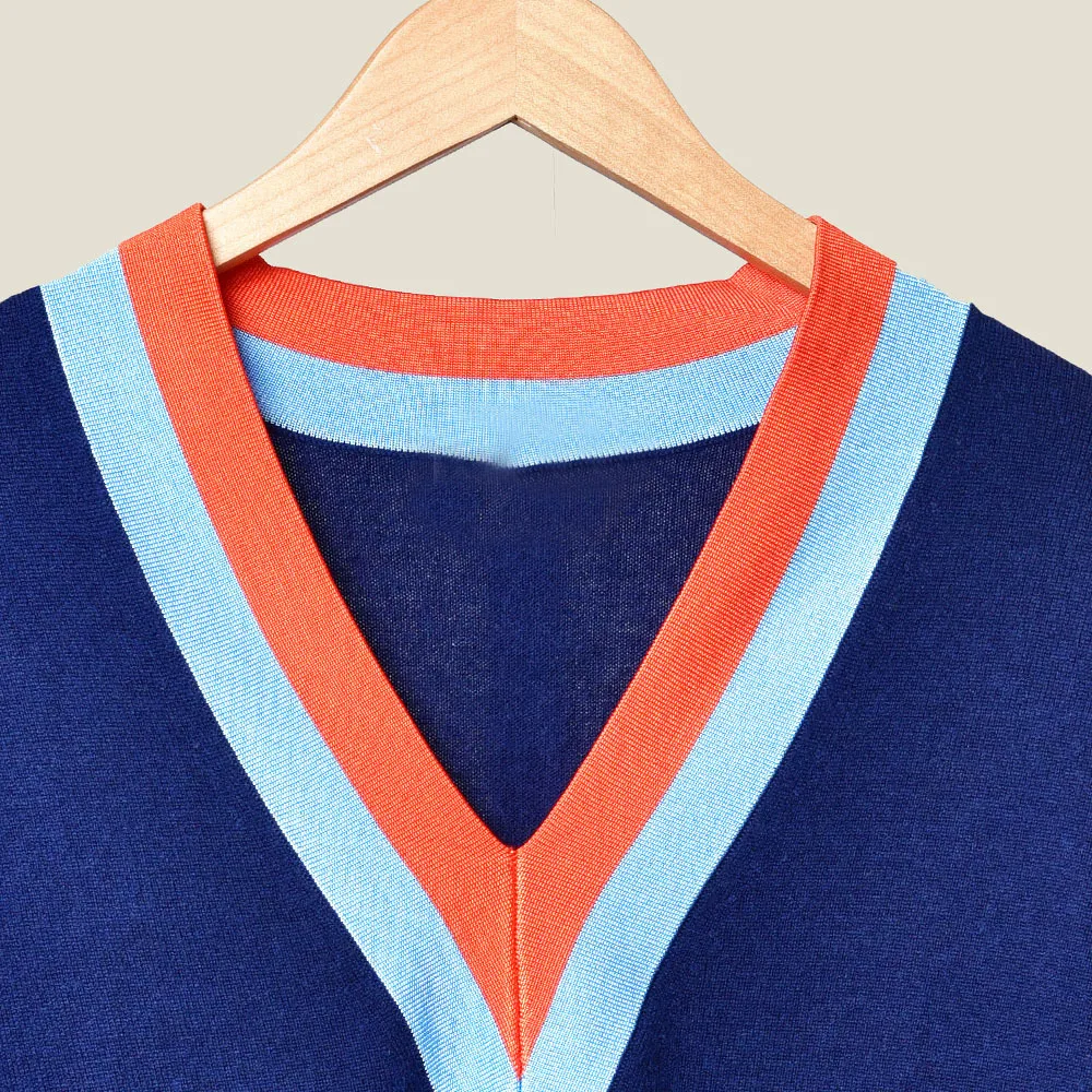 Женский свитер, осень и зима, темперамент, элегантный v-образный вырез, полосатый свитер с длинными рукавами, рубашка