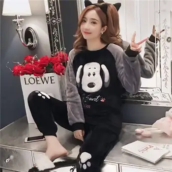 

Winter Pajama Set Autumn Flannel Pajamas for Women Warm Coral Fleece Pjs Women Girls Sweet Loungewear Pyjama Set Cartoon Wear