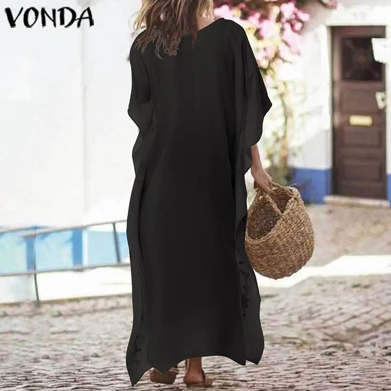 VONDA/женское платье большого размера, винтажное платье с v-образным вырезом, 3/4 рукав, принт, Vestido, весенне-летние богемные длинные платья, сексуальная женская одежда для вечеринки
