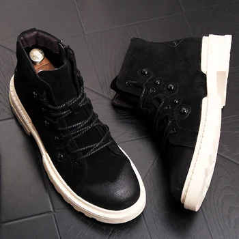 

Men Boots PU Outdoor Snow Ankle Boots Male Lace Up Anti-slip Booties British Fashion retro classic Martin Shoes Zapatos Hombre