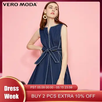 

Vero Moda Women's V-neckline Pleated Sleeveless Denim Dress | 319242511