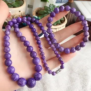 

Z115 Fine Jewelry Russia Origin 100% Natural Purple Charoite Charms Gemstone Bracelets 72.7g Fine Hologram Female Bracelets