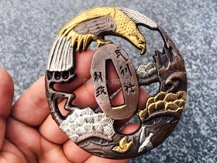 Орел тема японский латунный Guard Tsuba для самурайский меч катана нож Guard Wakizashi фурнитура ручной работы DIY