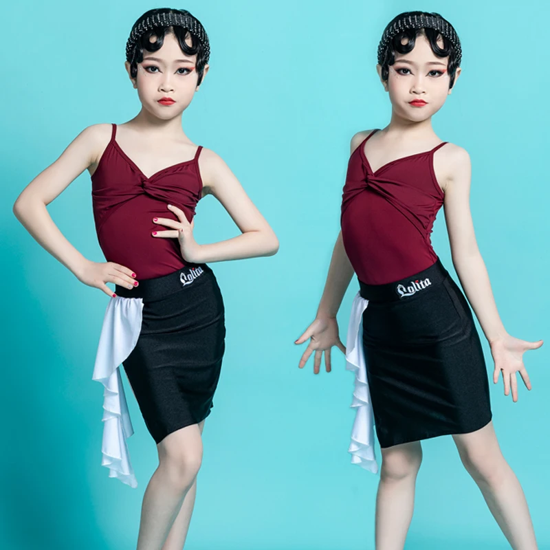 

Kids Latin Dance Performance Costumes Girls Camisole Leotard Outfit Ballroom Competition Dancewear Dancing Practice Wear YS1264