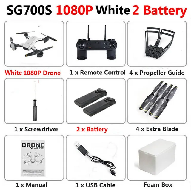 Хит! SG700-S складной Дрон с двойной камерой 1080P 720P 4K WiFi FPV широкоугольный оптический поток RC Квадрокоптер вертолет - Цвет: White 1080P 2b Foam
