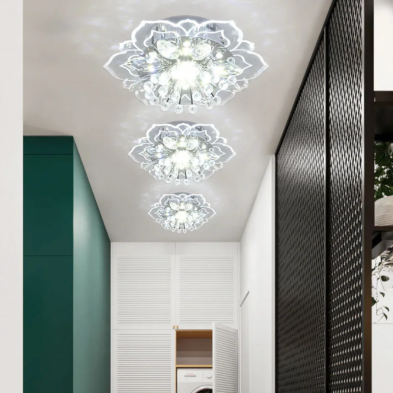 Modern Crystal Petals LED Ceiling Chandelier For Aisle Hallway Corridor Stairway Villa Gallery Kitchen Coffee Bar Indoor Lights