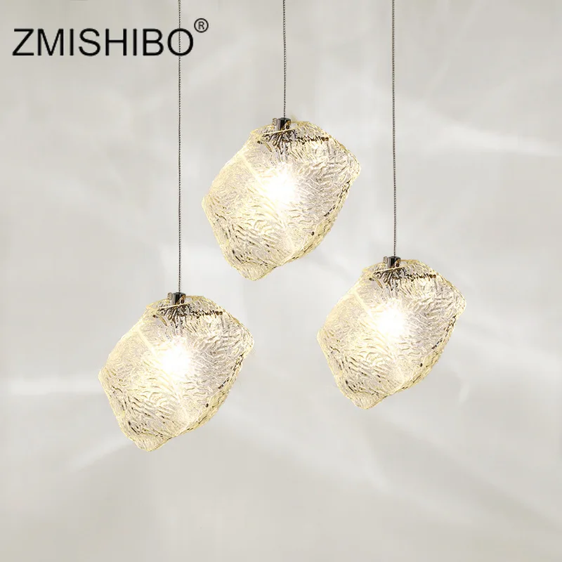 ZMISHIBO ледяной камень подвесной светильник орнаментное стекло подвесная панель освещения счетчик 96-240 в E27 скандинавский подвесной светильник кухонный светильник закрепленный