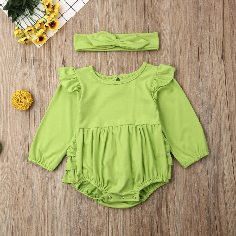 Одежда для новорожденных девочек; хлопковый однотонный комбинезон без принта Боди и комбинезон; комплект осенней одежды для маленьких девочек