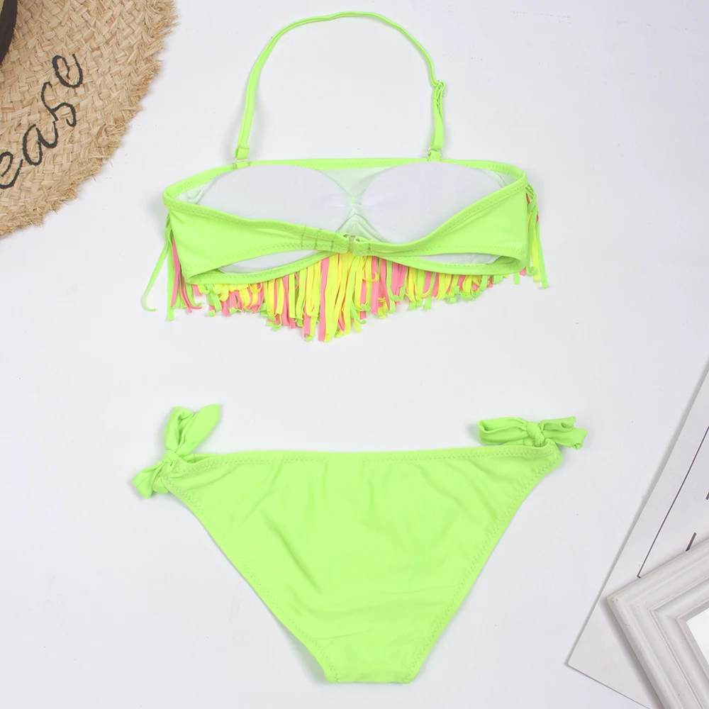 Tassel Girls Kids Swimsuit Swimwear Swimming Suit Children Bandage Bikinis Holiday Beach Baby Biquini Infantil girls swimsuit