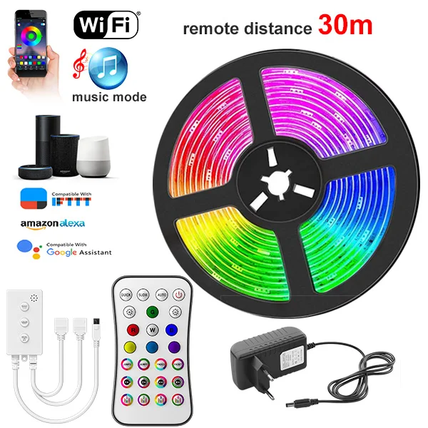 30M WIFI LED Strip Lights Bluetooth RGB Led light 5050 SMD Flexible 20M 25M Waterproof 2835 Tape Diode DC WIFI Control+Adapter WIFI control