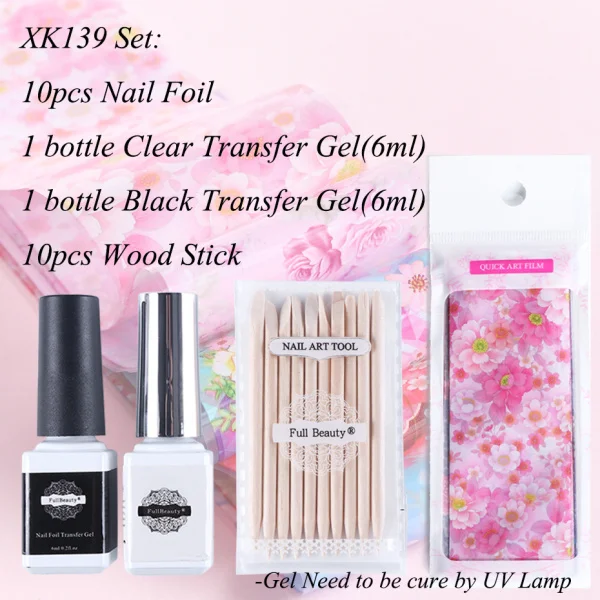 XK139 Set Фольга для ногтей s клей набор смешанных цветов переводная наклейка из фольги Звездный гель Клей Фольга для маникюра кончиков ногтей украшение LAXK139-1 - Цвет: XK139 Set