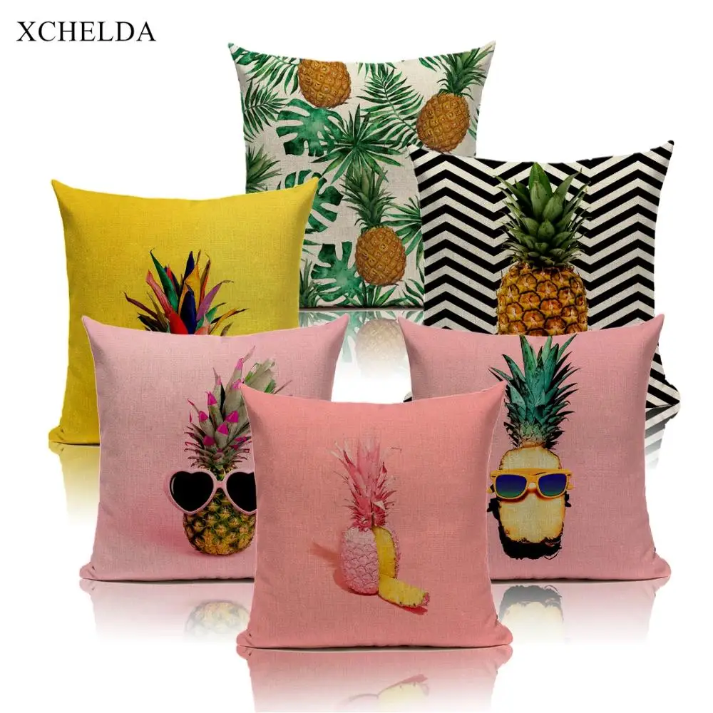 Nordic Pink Tropical Pineapple Linen Cushion Cover Interesting Things Throw Pillowcase Sofa Car Seat Home Decoration Pillow Case