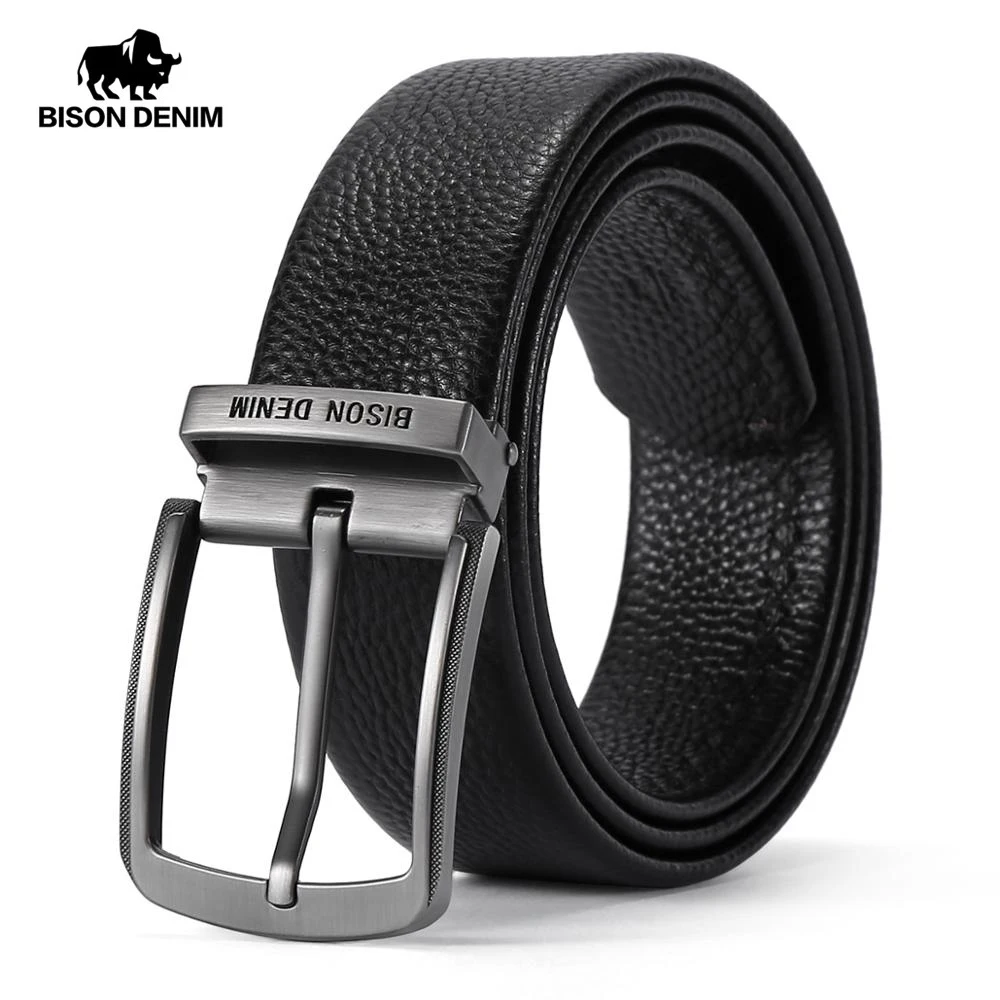 Ремень мужской BISON DENIM из натуральной кожи с металлической пряжкой винтажный