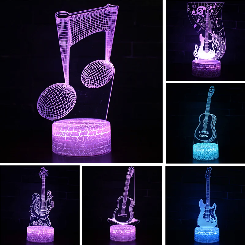 Music Note Cool Guitar 3D Acrylic Light Music Logo LED Night Light for Bedroom Home Decoration Children Guitar Lover Best Gifts