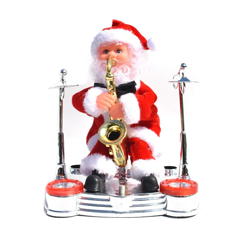 Jingle Bell Rock Santa Animated Piano Drum Santa Claus Charistmas Electric Toys for Children XMAS Decorations for Home Party