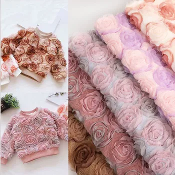 

Rabbit fur cloth fabric for clothes 4cm embroidered two-color rose home textile fabric plush toy material 1Meter