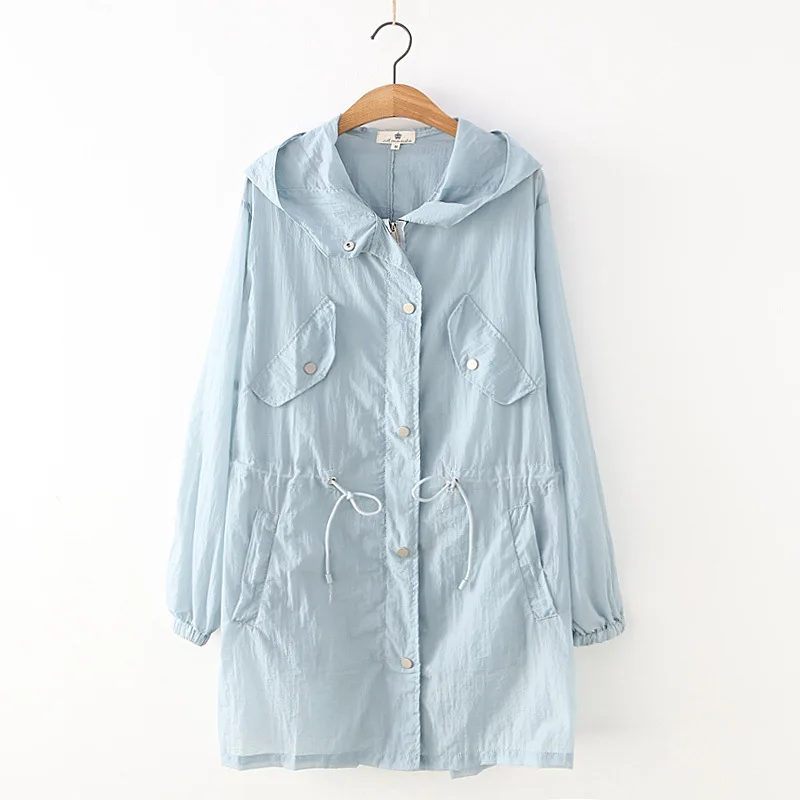 

2019 Summer Wear New Style College Style Waist Hugging Lace-up Slimming Loose-Fit Mid-length Long Sleeve Sun Protection Clothing