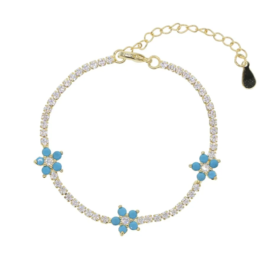 turquoise bracelet Высокое качество Тонкий Теннис Cz цепи пастельные красочные цветок маргаритки Шарм Элегантный женский браслет ожерелье комплект ювелирных изделий - Окраска металла: turquoise bracelet