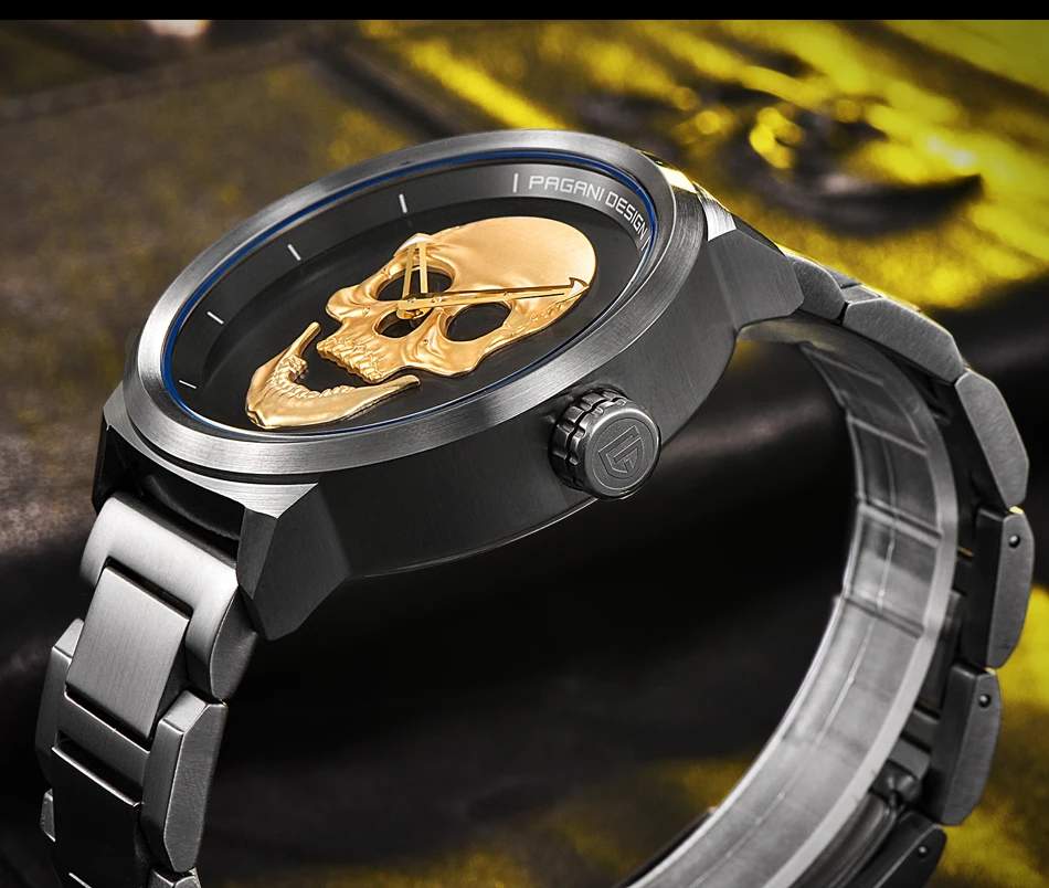 Панк 3D череп Личность Ретро Мода Мужские часы водонепроницаемые 30 м сталь нержавеющая кварцевые часы PAGANI Дизайн Relogio Masculino