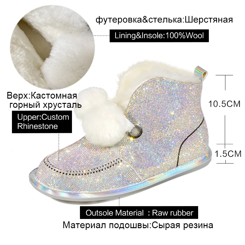 Donna-in/теплые женские ботинки; коллекция года; Сезон Зима; Натуральная шерсть; мягкая зимняя обувь; женская обувь на Плоском Каблуке С Круглым Носком; модные разноцветные стразы на меху