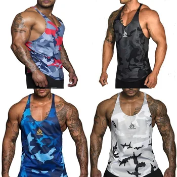

sport brand men's bodybuilding running tank top polyester quick-drying gym camouflage jogging vest Exercise Slim Man Singlet