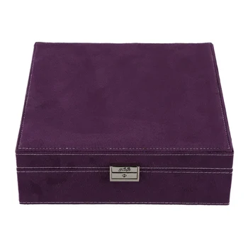 

Girls Earring Bracelet Casket For Decor Jewelry Storage Box Wooden Multilayer Flannelette Jewelry Box Makeup Organizer-Purple